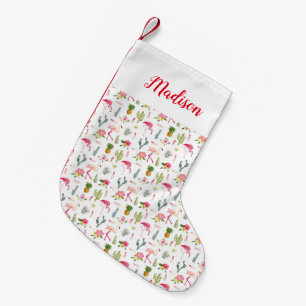 Flamingo-Kaktus-Ananas-Hibiskus-Muster Kleiner Weihnachtsstrumpf