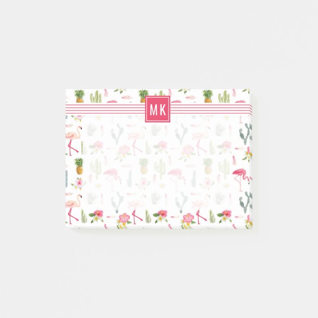 Flamingo-Kaktus-Ananas-Hibiskus-Muster Post-it Klebezettel (Vorderseite)