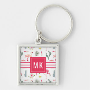 Flamingo-Kaktus-Ananas-Hibiskus-Muster Schlüsselanhänger