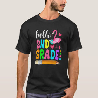 Flamingo Kids Girls Student Hello 2nd Grade Back T T-Shirt