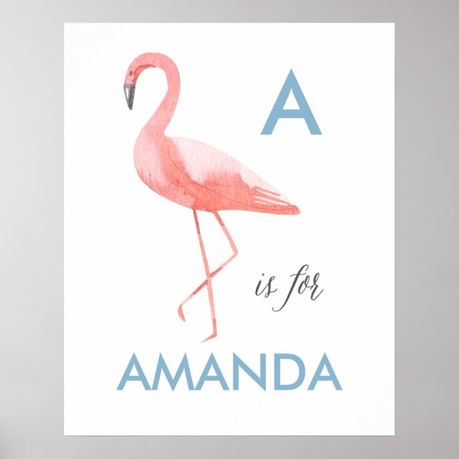Flamingo Kinderzimmer Art Print | Name des Babys Poster (Vorne)