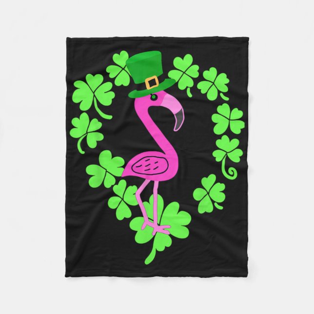 Flamingo Kleeblatt St Patricks Tag Tier  Fleecedecke (Vorderseite)