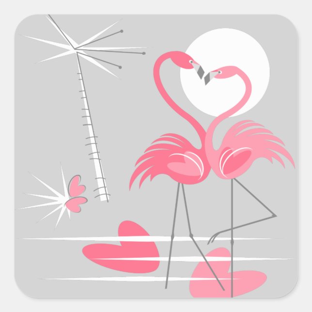 Flamingo-Liebe-Aufkleber Quadratischer Aufkleber (Vorderseite)