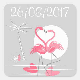 Flamingo Liebe Datum Aufkleber Quadrat
