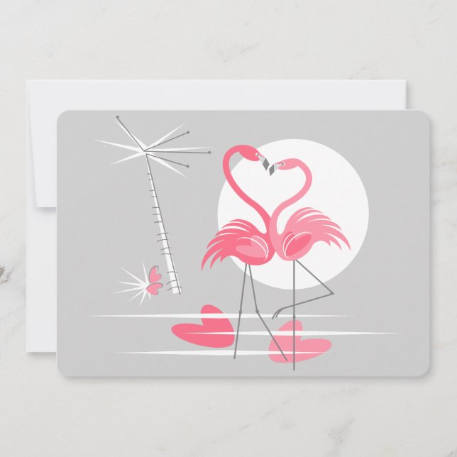 Flamingo Liebe Einladung horizontal (Vorderseite)