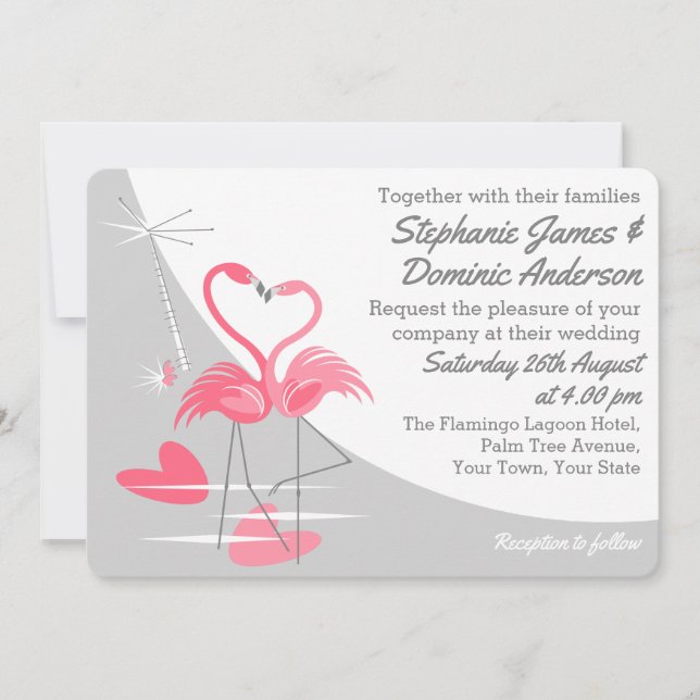 Flamingo Liebe Grosse Mondlandschaft Hochzeit Einladung (Vorderseite)