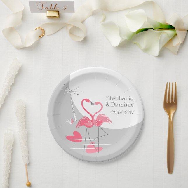Flamingo Liebe Große Mondnamen Date Paper Teller (Hochzeit)