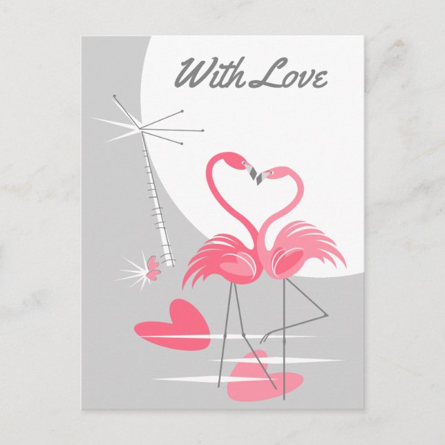 Flamingo Liebe Grosser Mond mit Liebe Postkarte (Vorderseite)