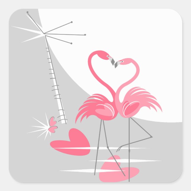 Flamingo Liebe Grosser Moon Aufkleber (Vorderseite)