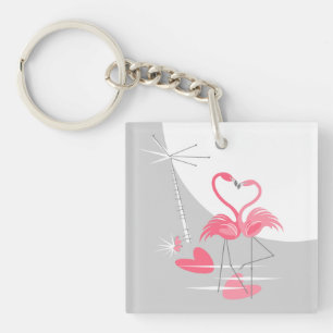 Flamingo Liebe Grosser Moon Schlüsselanhänger Acry