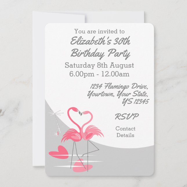 Flamingo Liebe Grosser Moon Vordergrundtext vertik Einladung (Vorderseite)
