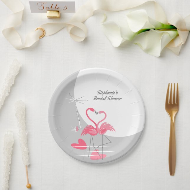 Flamingo Liebe Grosses Moon Brautparty Papier Pappteller (Hochzeit)