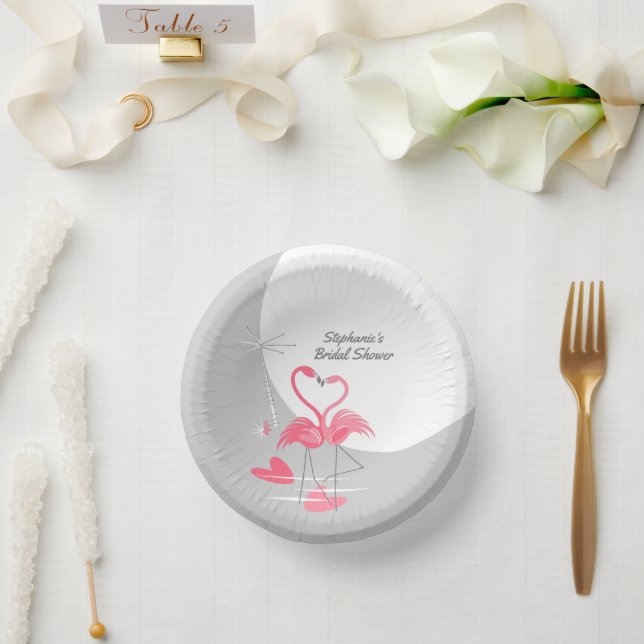 Flamingo Liebe Large Moon Brautparty Pappteller (Hochzeit)