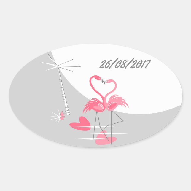 Flamingo Liebe Large Moon Datum Aufkleber oval (Vorderseite)
