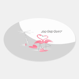 Flamingo Liebe Large Moon Datum Aufkleber oval