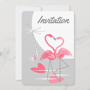 Flamingo Liebe Large Moon Einladung vertikal