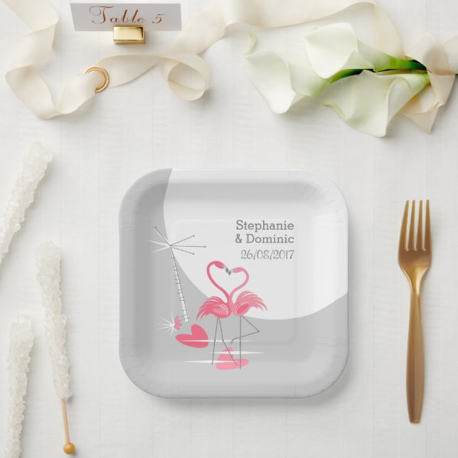 Flamingo Liebe Large Moon Names Dates Square Pappteller (Hochzeit)