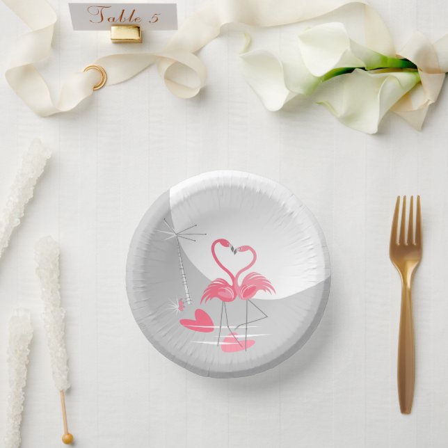 Flamingo Liebe Large Moon Papier Teller (Hochzeit)