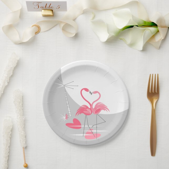 Flamingo Liebe Large Moon Papier Teller (Hochzeit)
