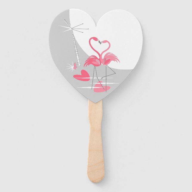 Flamingo Liebe Large Moon Text Hand Fan Herz Fächer (Vorderseite)