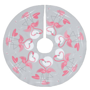 Flamingo-Liebe Polyester Weihnachtsbaumdecke