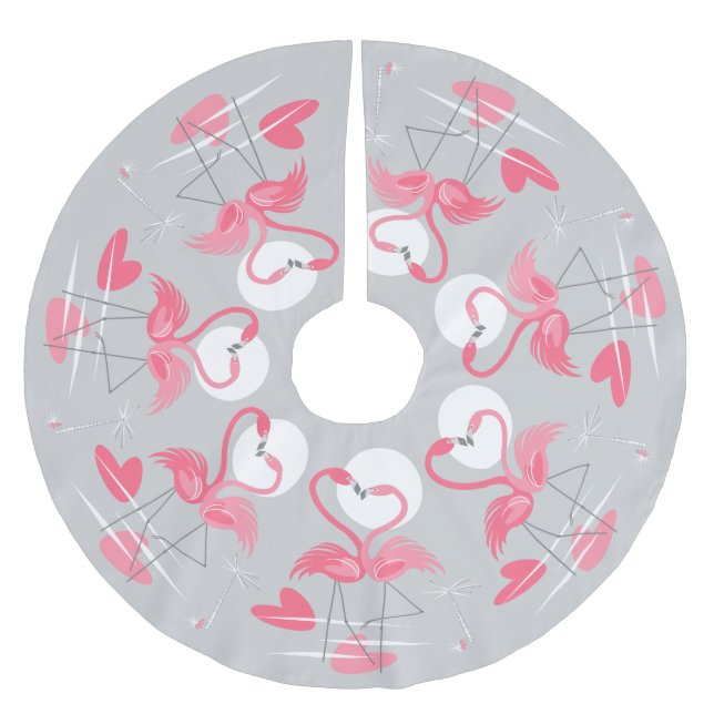 Flamingo-Liebe Polyester Weihnachtsbaumdecke (Vorderseite)
