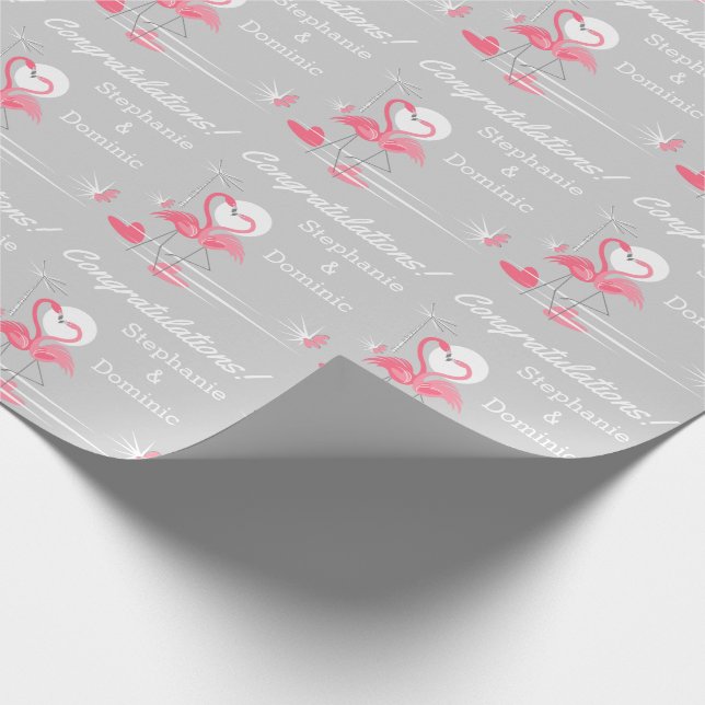 Flamingo Liebe Side Glückwünsche Namen Geschenkpapier (Ecke)
