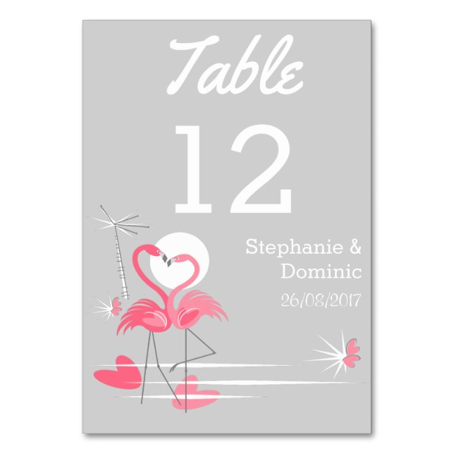 Flamingo Liebe Side Names Date Table card Tischnummer (Vorderseite)