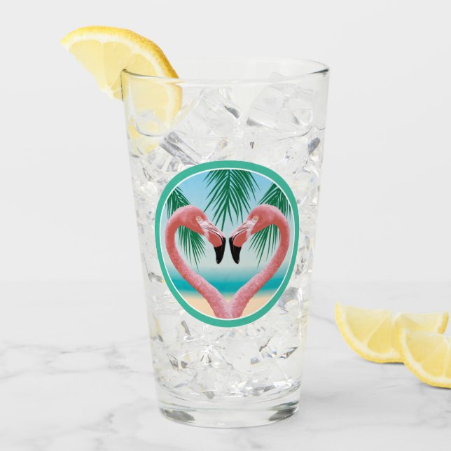 Flamingo-Liebe (Tropisches Valentin) Glas (Vorderseite Ice)