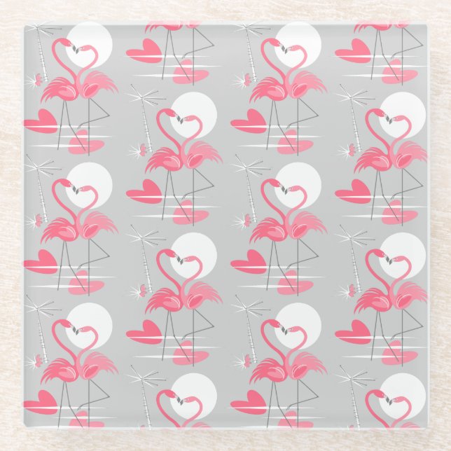 Flamingo-Liebe Untersetzer-Glas Glasuntersetzer (Vorderseite)