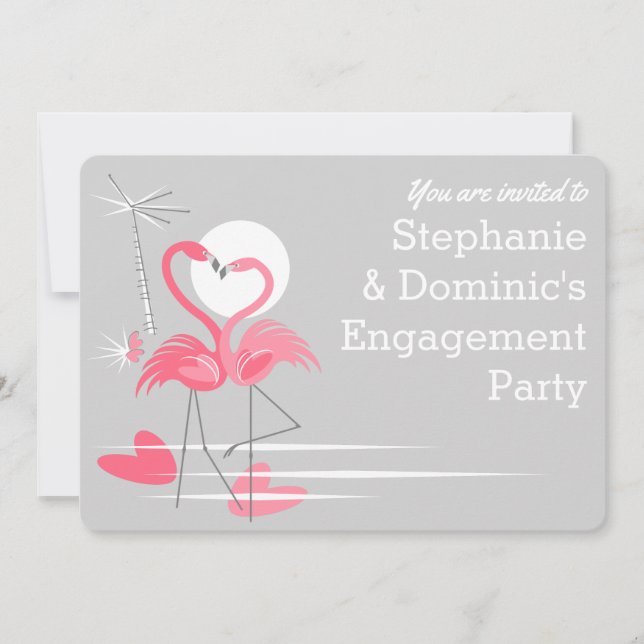 Flamingo Liebe "You are welcome" Verlobung gerunde Einladung (Vorderseite)