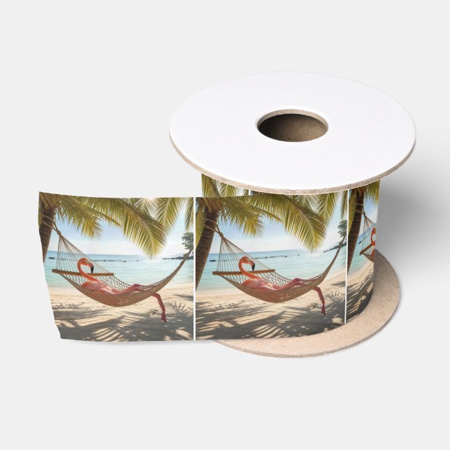 Flamingo liegt in einer Hängematte Satinband (Spule)