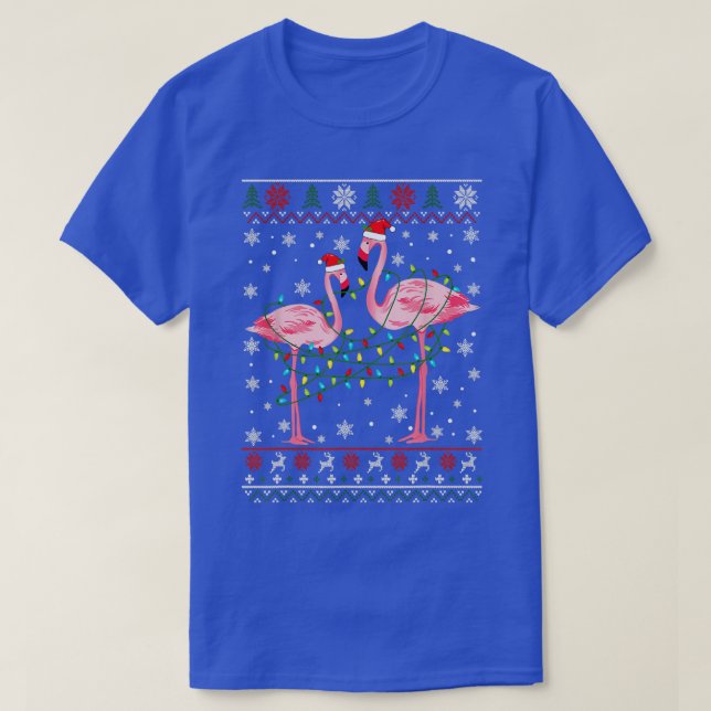 Flamingo Lights Ugly Sweater Weihnachtslebewesen T-Shirt (Design vorne)