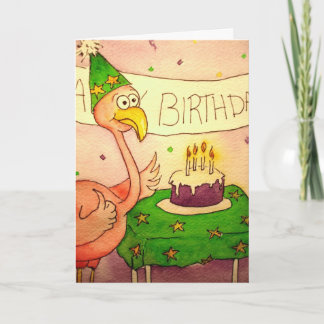 Flamingo Line Bird Happy Birthday Karte