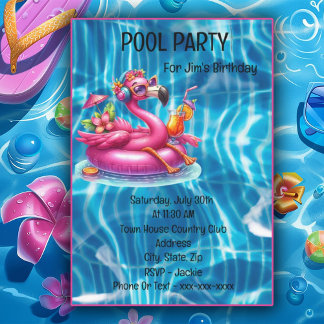 Flamingo Lounges in rosa Pool Tube Einladung
