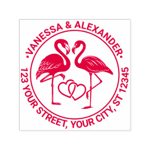 Flamingo Love Birds Hearts #2 Name Rücksendeadress Permastempel