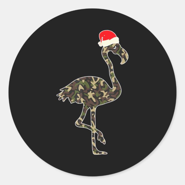 Flamingo Lover Christmas Santa Hat Camouflage Illu Runder Aufkleber (Vorderseite)
