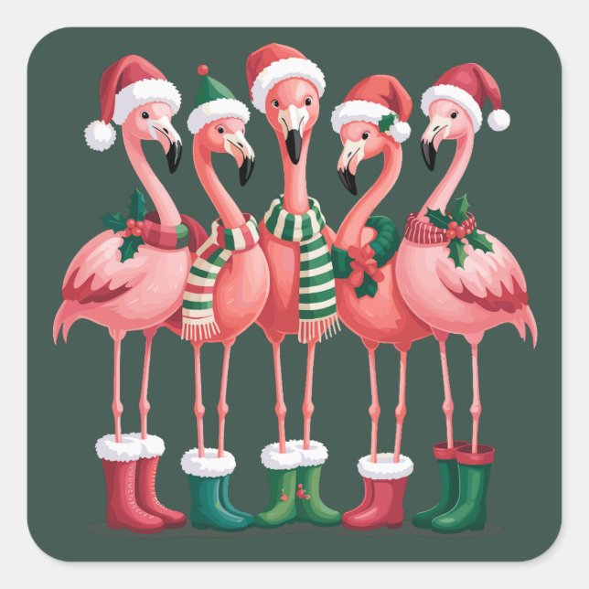 Flamingo Lover Geschenk Weihnachten Frohe Weihnach Quadratischer Aufkleber (Vorderseite)