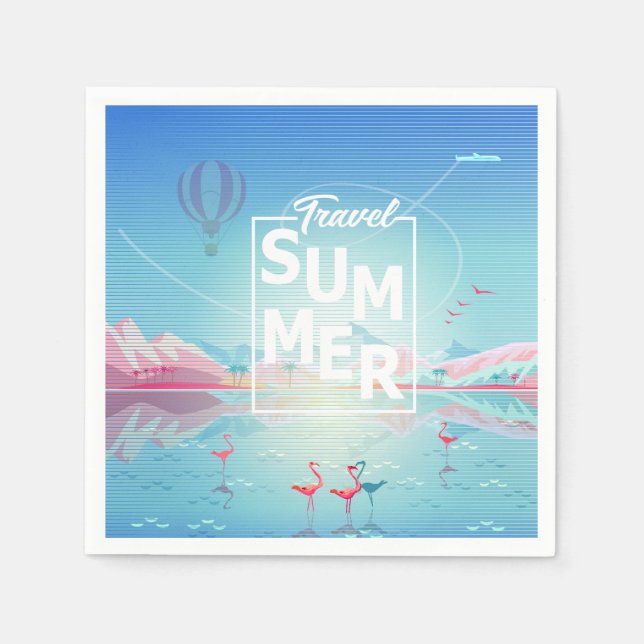 Flamingo, Magic Travel, Tropical Sea Beach, Trendy Serviette (Vorderseite)