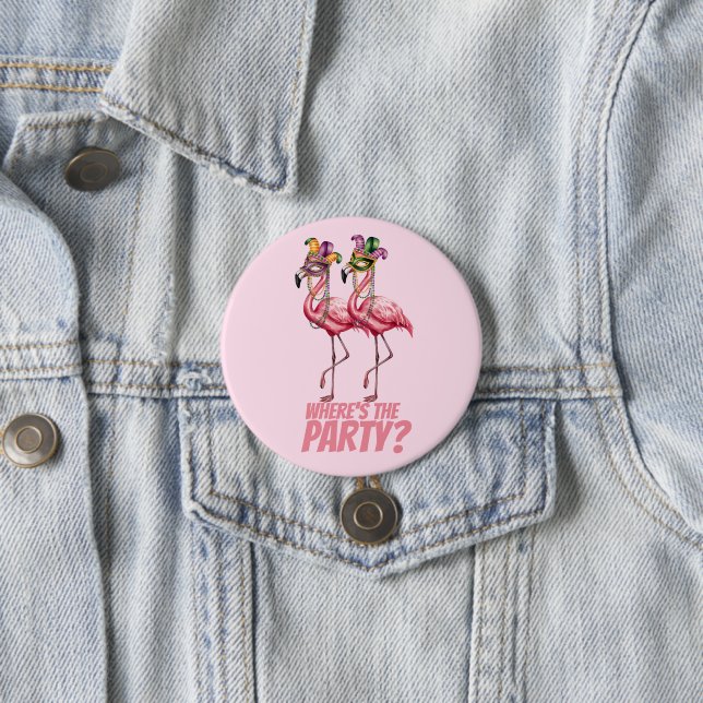 Flamingo Mardi Gras Party Goers Button (Beispiel)