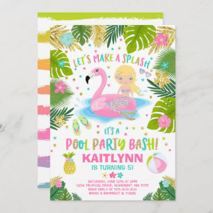 Flamingo & Mermaid Pool Party Einladung Tropisch