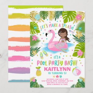 Flamingo & Mermaid Pool Party Einladung tropisch