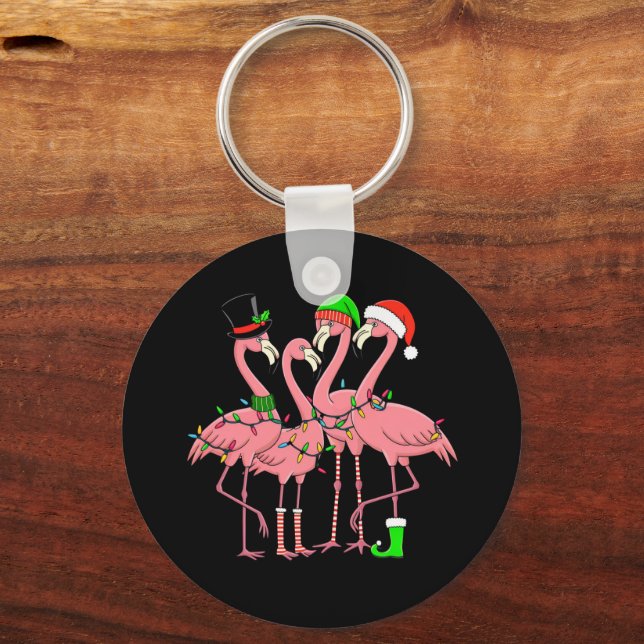Flamingo Merry Christmas Funny Flamingo Lover Gesc Schlüsselanhänger (Vorderseite)