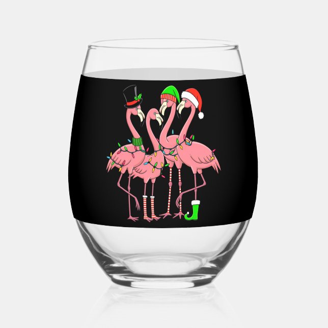 Flamingo Merry Christmas Funny Flamingo Lover Gesc Weinglas Ohne Stiel (Rückseite)