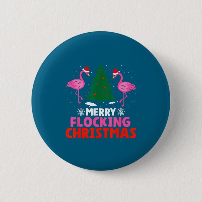 Flamingo Merry Flocking Christmas Funny Xmas Men W Button (Vorderseite)