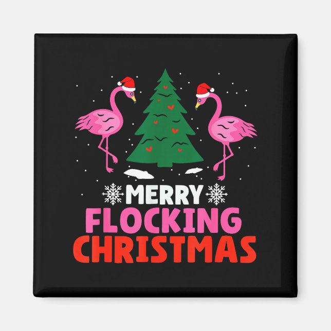 Flamingo Merry Flocking Christmas Funny Xmas Men W Magnet (Vorne)