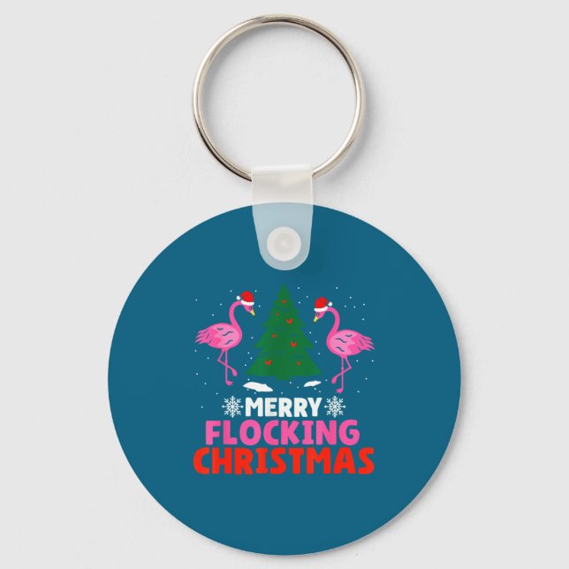 Flamingo Merry Flocking Christmas Funny Xmas Men W Schlüsselanhänger (Vorderseite)