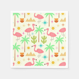 Flamingo mit Bäumen im Stil der Mitte des Jahrhund Serviette
