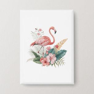 Flamingo mit Blumen Button