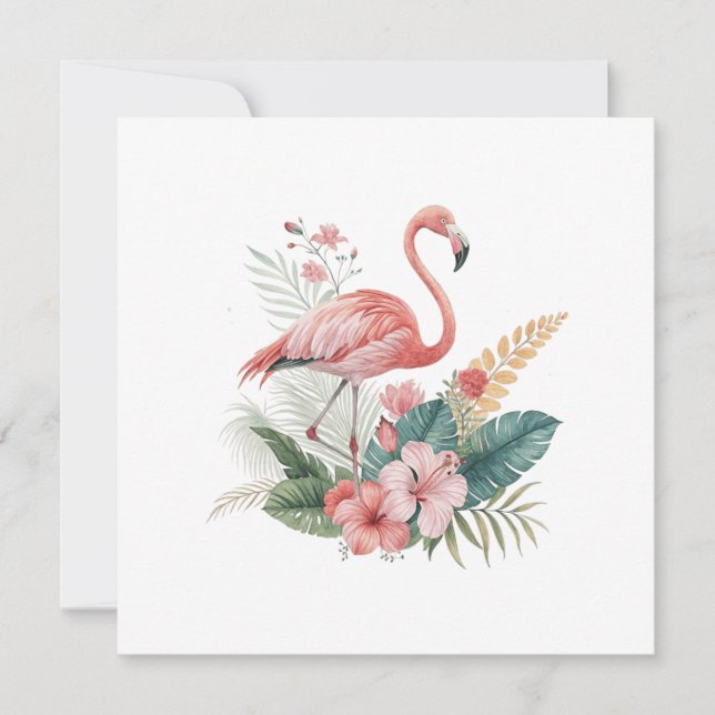 Flamingo mit Blumen Feiertagskarte (Vorderseite)
